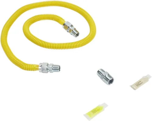 Componentes del kit de instalación Whirlpool original con manguera de acero inoxidable y conectores