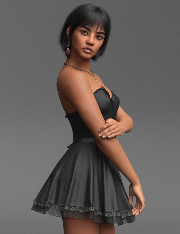 A97 dForce Strapless Short Ruffle Dress for Genesis 9