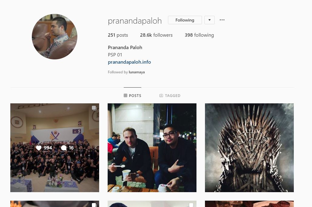 Akun instagram Prananda Paloh