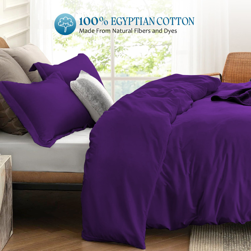 Picture of 1000 TC 100% Egyptian Cotton Duvet set Zipper Closur Ultra Soft Durable and Fade Resistant Color Purple Solid size Queen