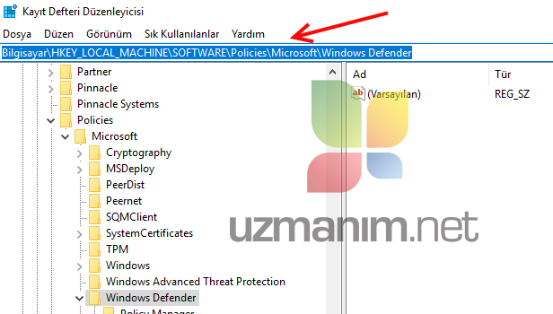 Windows 10 Windows Defender Kapatma - Kayıt Defteri