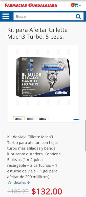 Farmacias Guadalajara: Kit para Afeitar Gillette Mach3 Turbo, 5 pzas 
