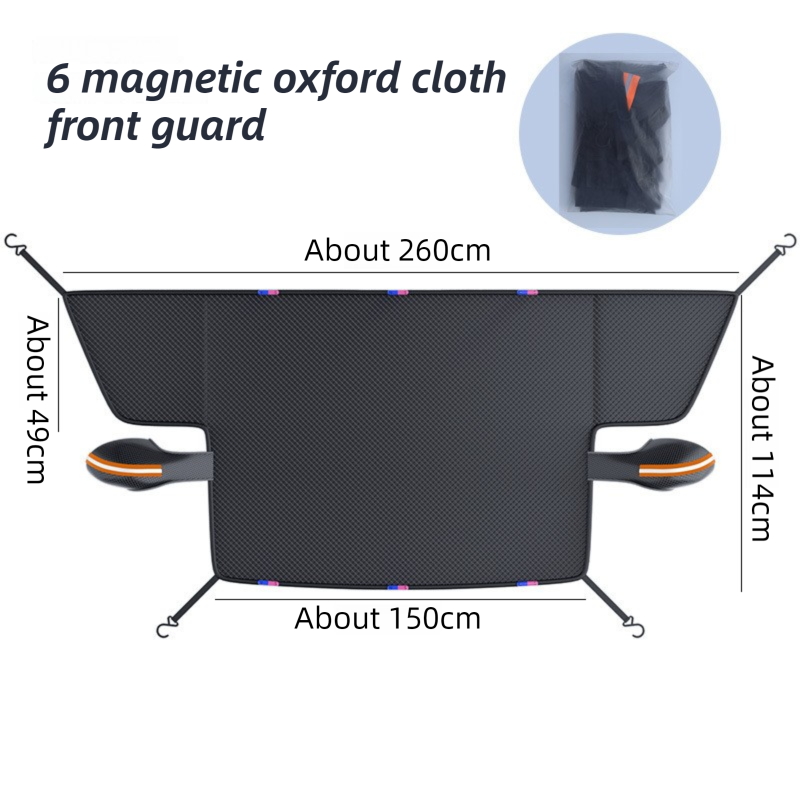 Durable Car Protector with Extra-Large 253cm Coverage - All-Season Snow & Sun Protector, 6-Magnet & 4 Strap Windproof System(Black & Orange)