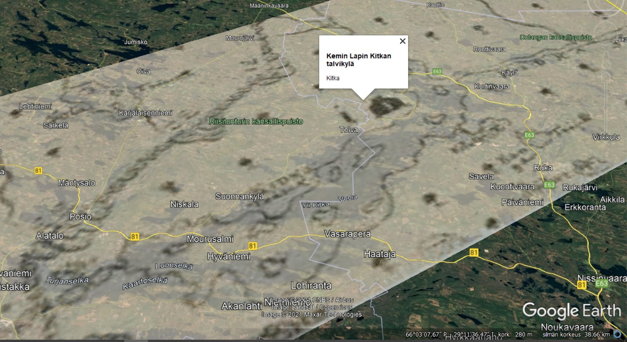 Kitkan talvikylä vesistön mukaan