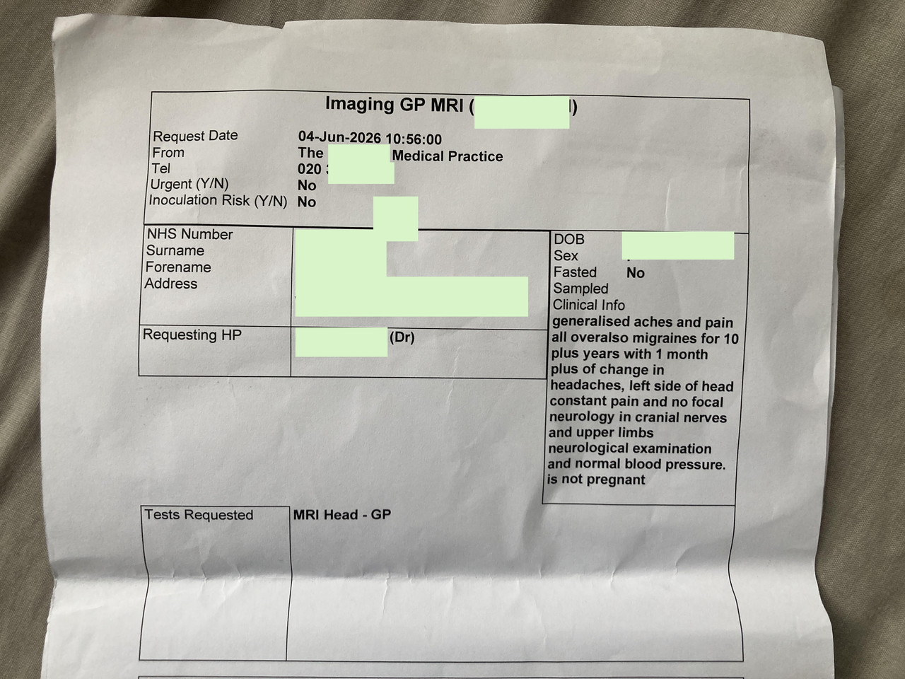 MRI request
