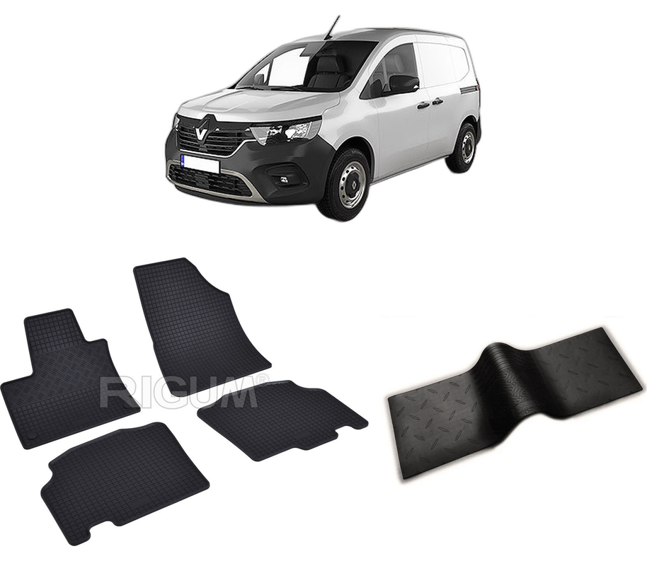 Set covorase auto RENAULT KANGOO III FURGON din 06.2021-PREZENT, cu covoras tunel median, CAROSERIE VAN, Presuri cauciuc 100%, compatibil cu autoturismul RENAULT KANGOO III FURGON, Rigum