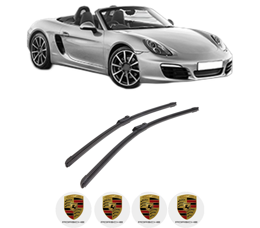 Set stergatoare auto PORSCHE BOXSTER (981) din 2012-2016, pentru parbriz auto, 2 bucati, Bosch Aerotwin, din cauciuc siliconat rezistent, 4 Stickere Auto PORSCHE