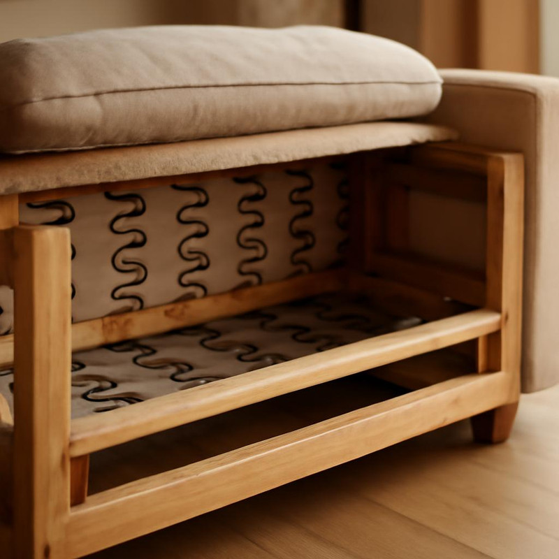 Разобранный диван с видимым каркасом и пружинами