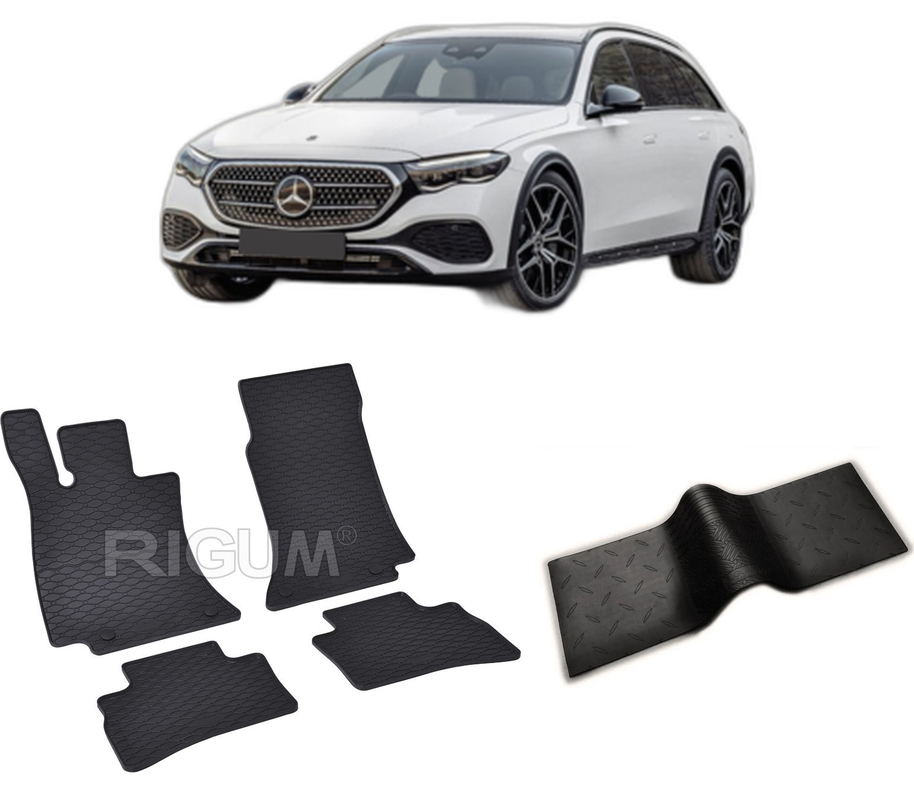 Set covorase auto MERCEDES E-CLASS W214 PHEV din 05.2023-PREZENT, cu covoras tunel median, CAROSERIE COMBI, Presuri cauciuc 100%, compatibil cu autoturismul MERCEDES E-CLASS W214 PHEV, Rigum