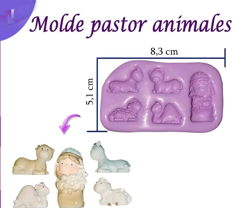 Molde Silicona Pastor y animales 3.5cm y animales pesebre navidad