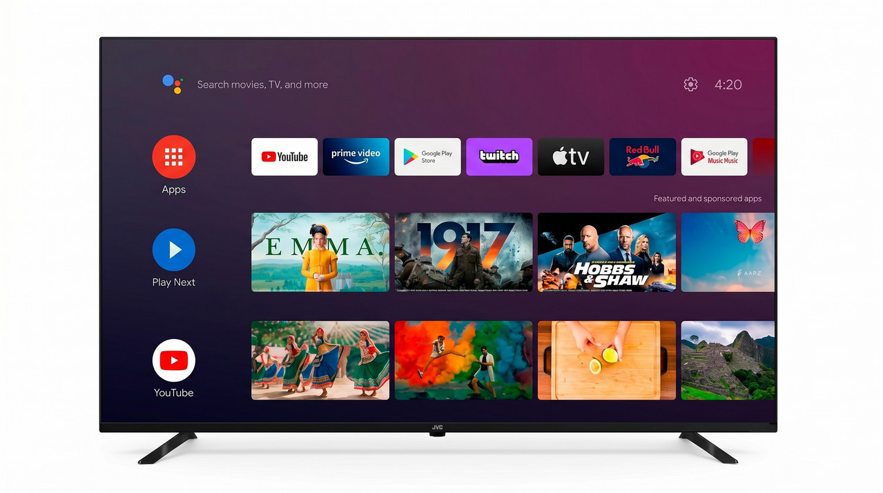 Televisor JVC de 32 pulgadas QLED HD con Google TV y diseño de marcos delgados