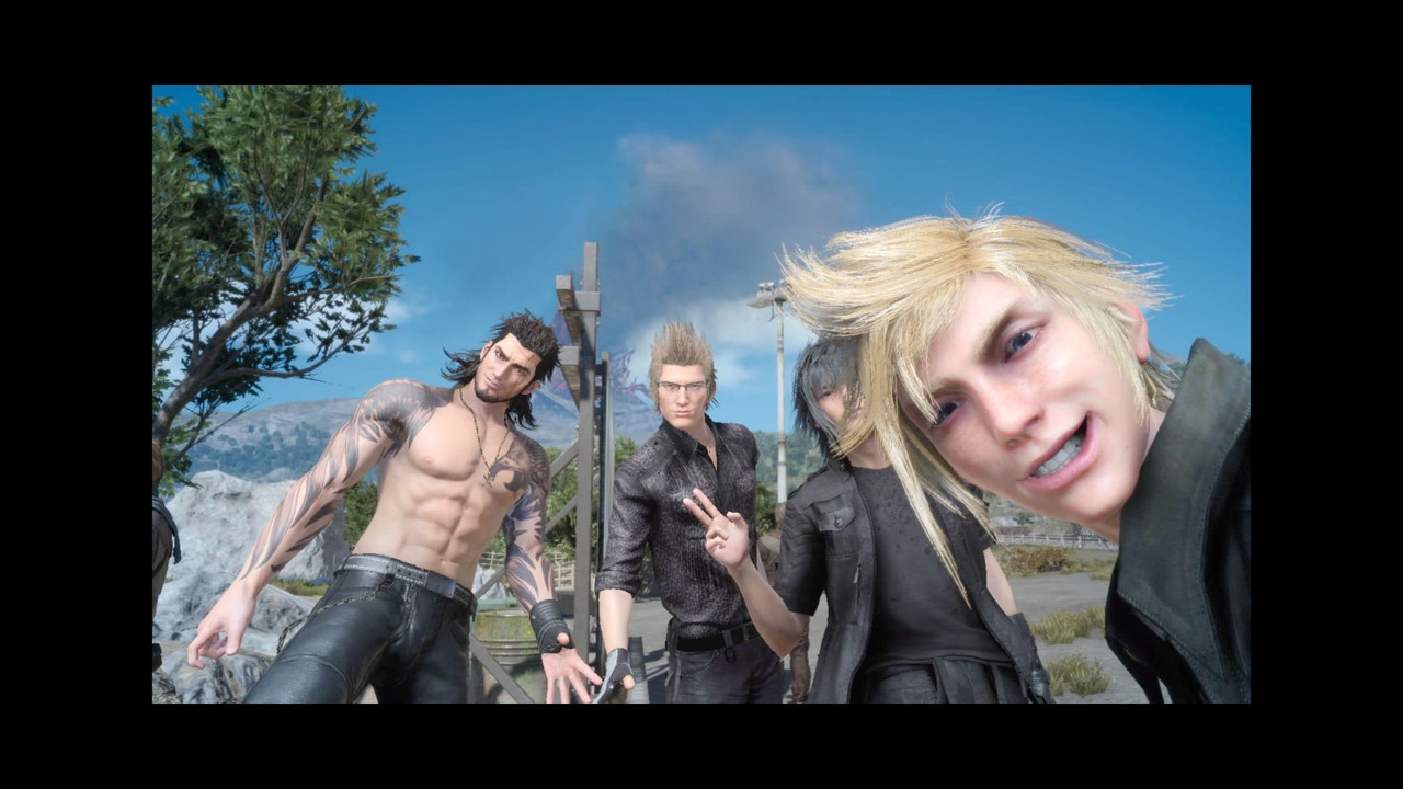 chocobros selfie with promp's delightful hair half covering noct