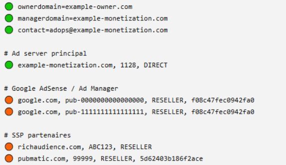 Exemple fichier ads.txt