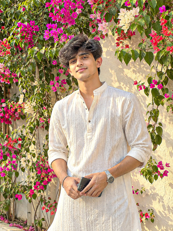 Elegant Bougainvillea Kurta Portrait | PromptGet
