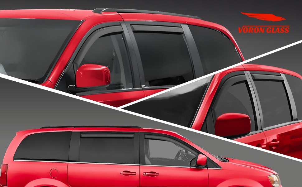Dark Smoke Rain Visor Deflector 4pcs Out-Channel For Chrysler Town&Country 08-16