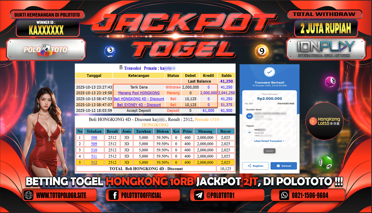 POLOTOTO JACKPOT TOGEL HONGKONG LOTTO Rp.2.000.000,- LUNAS