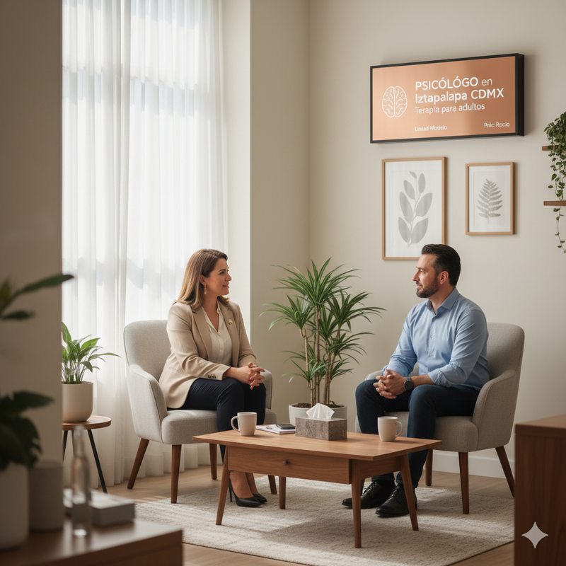 Psicóloga en sesión con adulto