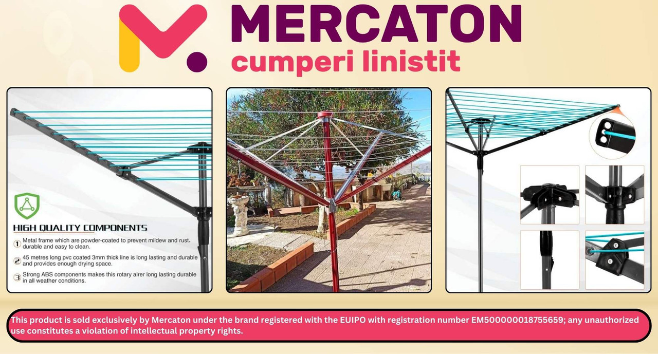 Uscator de Rufe Mercaton de Exterior, Metalic, Extensibil, Cu 4 Brate, Capacitate Uscare 40 m