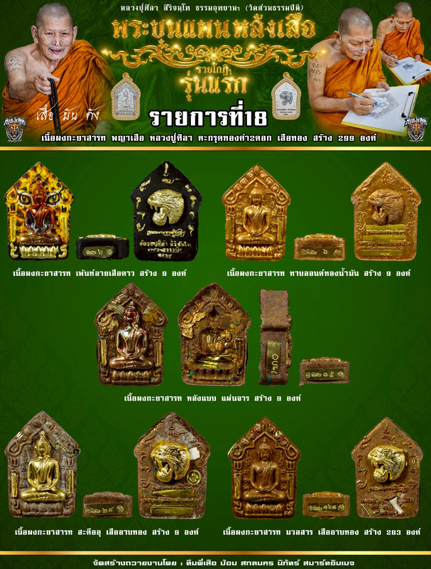 รายการที่ 18 เนื้อผงกะยาสารท พญาเสือ หลวงปู่ศิลา ตะกรุดทองคำ 2 ดอก เสือทอง สร้าง 299 องค์