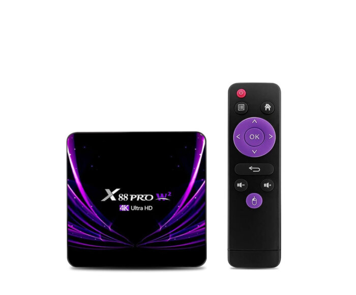 Android TV Box X88 Pro W2 mostrando su diseño compacto y funcional.