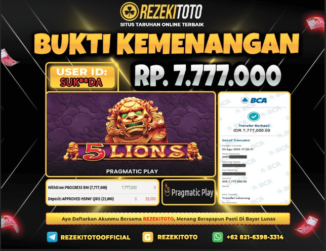 BUKTI KEMENANGAN 3 AGUSTUS 2025  5 LIONS 7 JUTA 