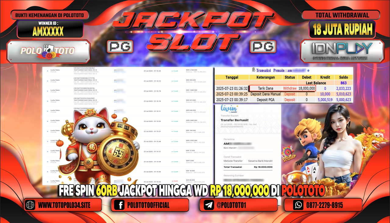 POLOTOTO JACKPOT SLOT LUCKY NEKO Rp.18.000.000,- LUNAS
