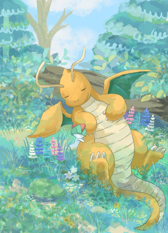 dragonite-and-ralts-pokemon-drawn-by-vol