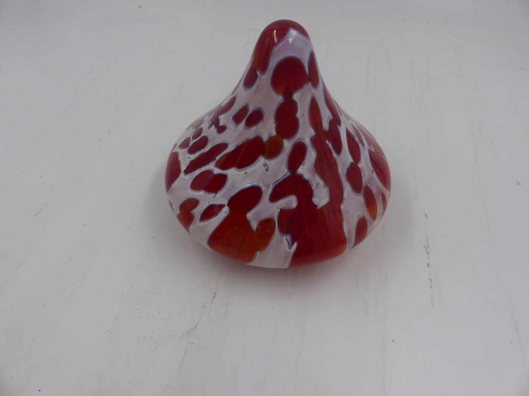 CZECH REPUBLIC RED AND WHITE BELL SHAPED HAND BLOWN GLASS LIGHT COVER