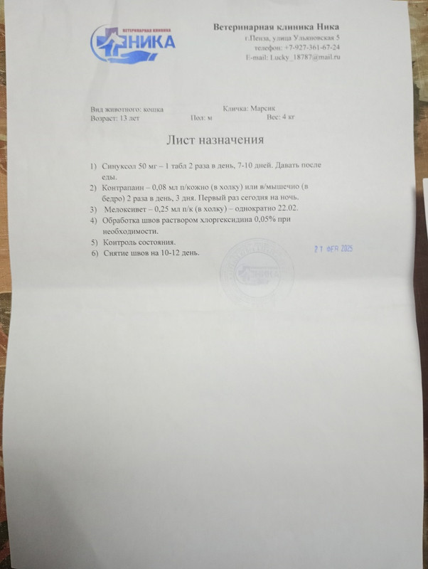 марс лист назначения21.02.2025