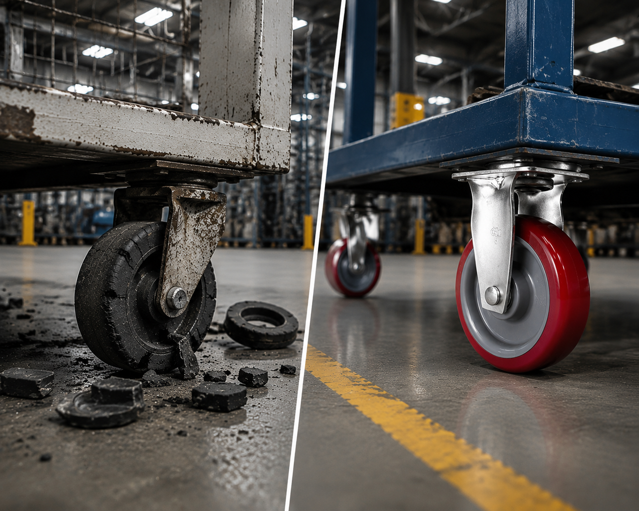 Comparison between cheap caster wheels and durable EDL caster wheels