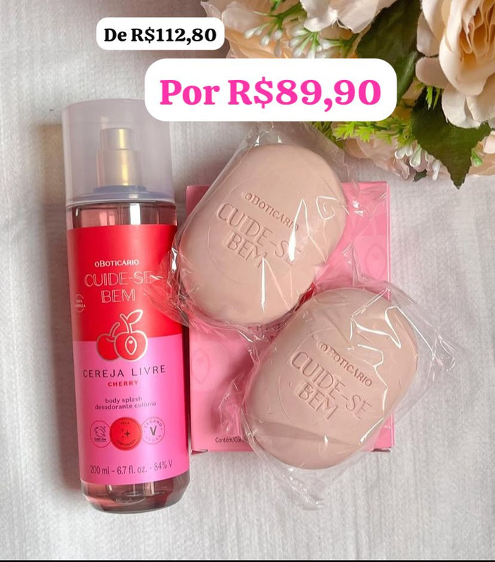 Combo Cuide-se Bem Cereja Livre: Body Splash 200ml+ Sabonetes Em Barra 2x80g