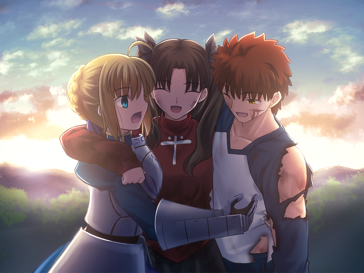 artoria pendragon saber tohsaka rin and emiya shirou fate and 2 more drawn by shoori migiha c04d4
