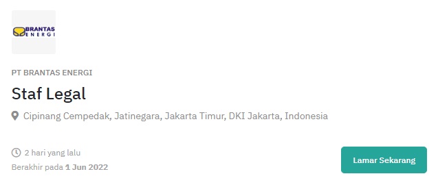 Lowongan kerja anak usaha BUMN, PT Brantas Energi.