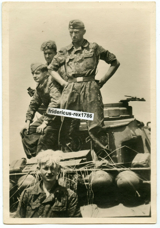 Foto Feldpost Karte PK Männer der 5. Panzer Div. Panzerkombi Tarn camo Wikinger
