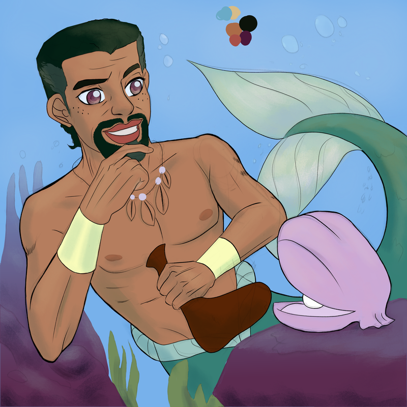 Leviticus as a merman, getting a pearl with his bag