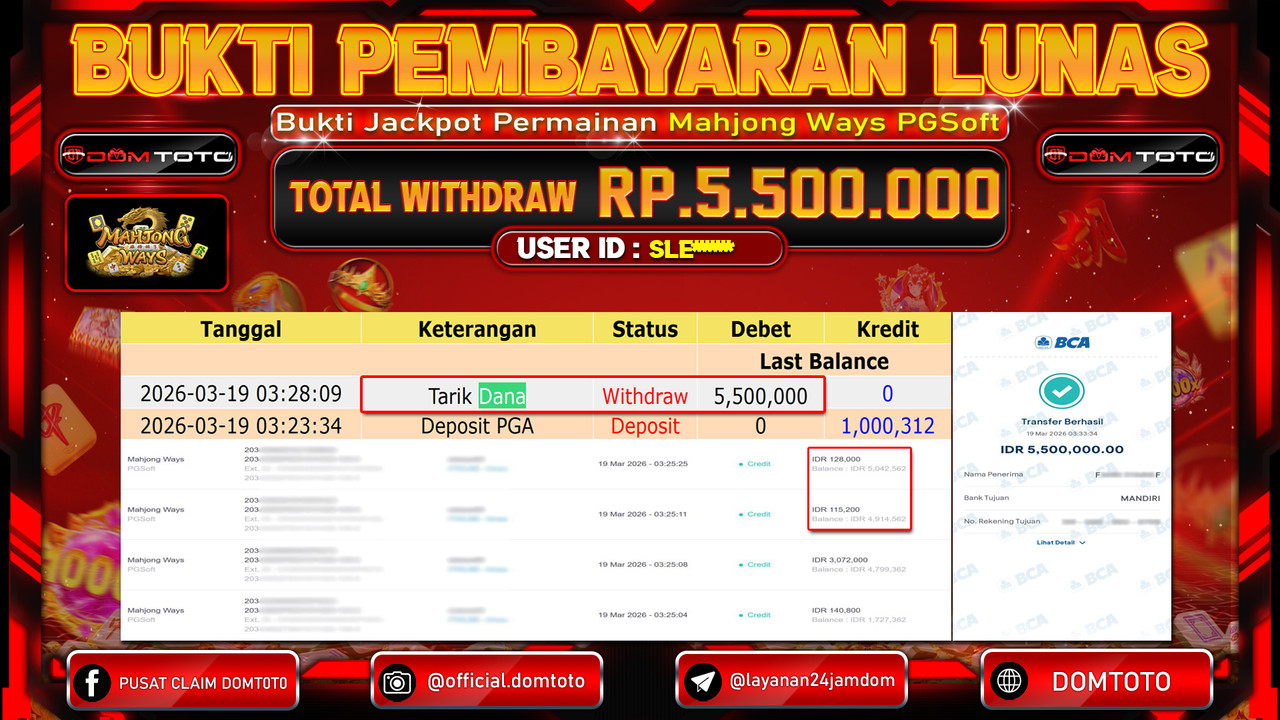 JACKPOT SLOT Mahjong Ways PGSoft 19 MARET 2026