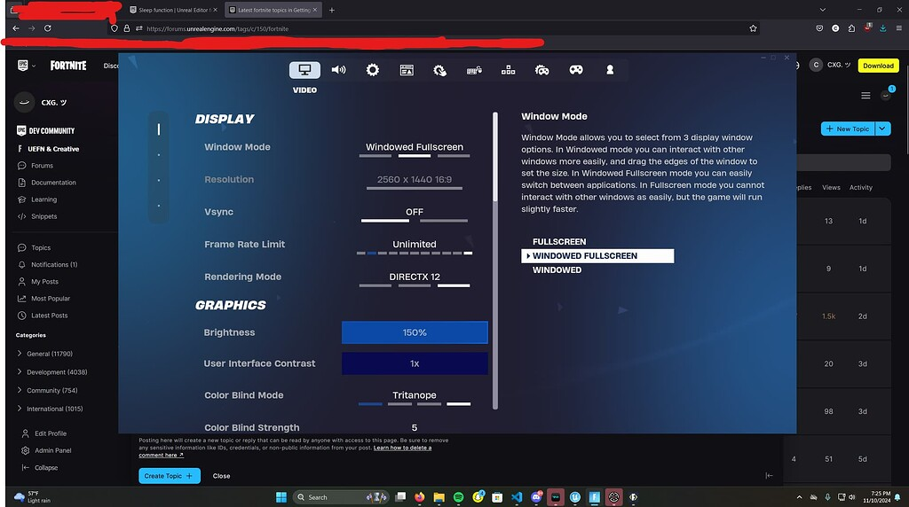 Fortnite display settings - Borderless or Windowed Fullscreen
