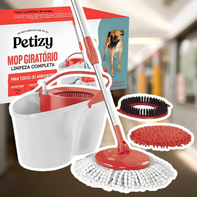 Mop Giratorio Limpeza Completa, PET1607, PETIZY, Cor: CORAL