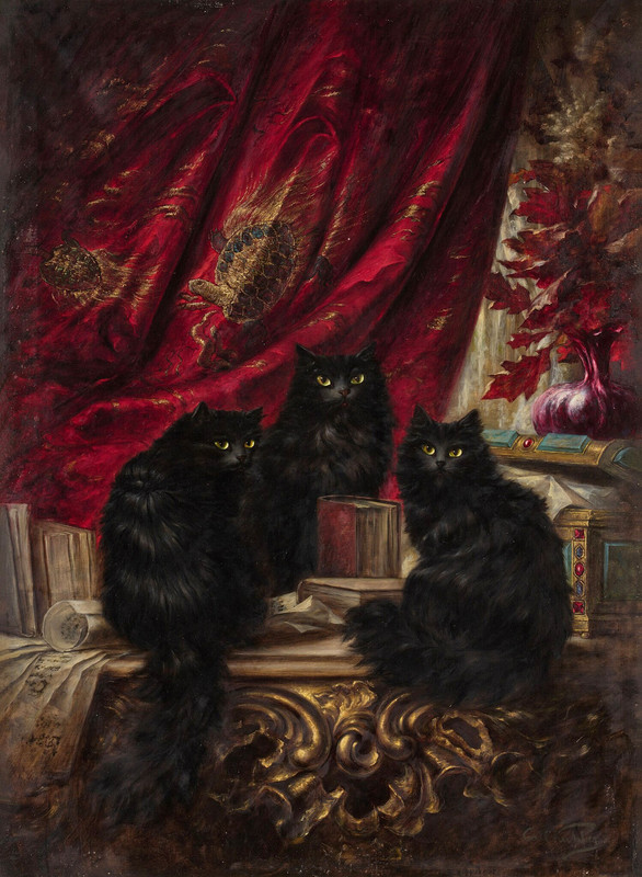 Three Black Cats by Austrian artist Carl Kahler (1856 1906)