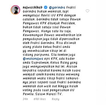 Balasan Najwa Shihab untuk Gerindra