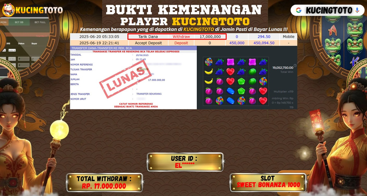 KUCINGTOTO JACKPOT SLOT SWEET BONANZA 1000 RP.17.000.000.,- LUNAS
