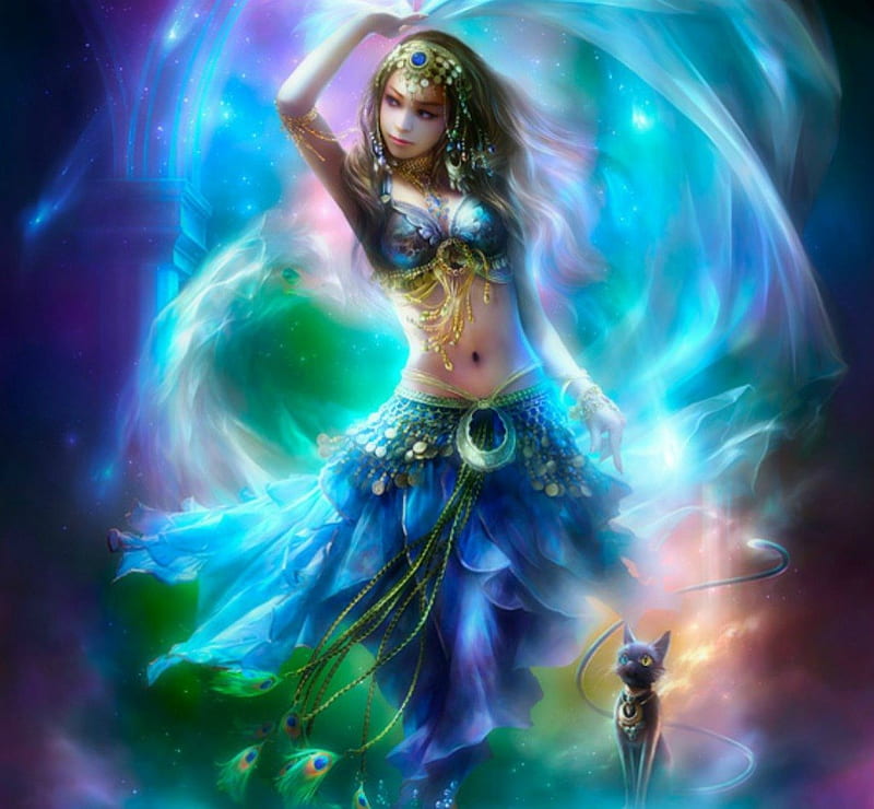 HD wallpaper arles pasha art luna shu odalisque black cat lights moon girl painting dance princess b