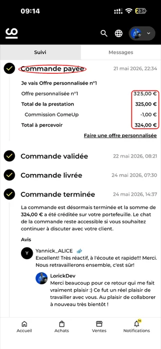 Commande ComeUp
