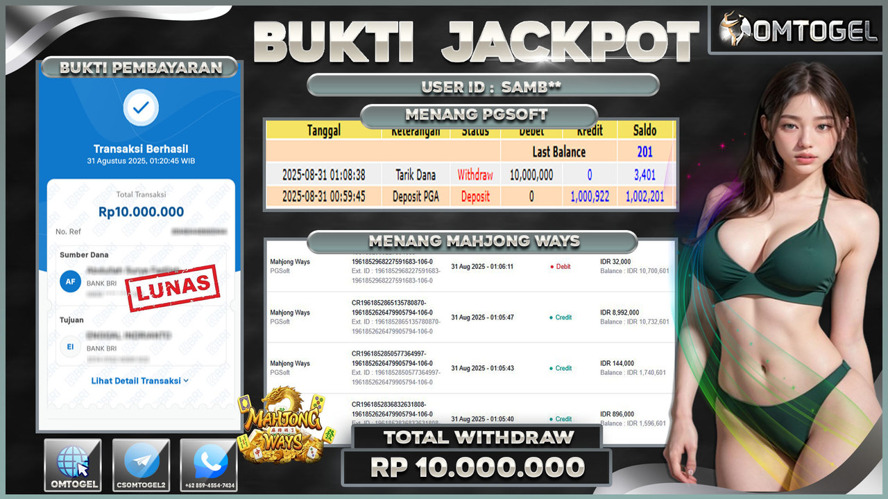 OMTOGEL JACKPOT PGSOFT MAHJONG WAYS 10 JUTA DI BAYAR LUNAS ,-