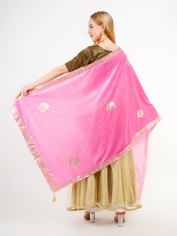 Way2Like Velvet Dupatta Heavy Gota Patti Leaf Work Chunni Hijab Scarf Party Wrap