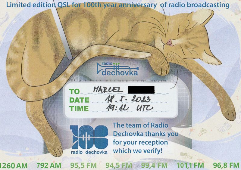 QSL R.DECHOVKA 100ème anniversaire. QSL-de-R-DECHOVKA-100-me-anniversaire