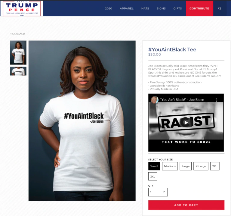 Selling t-shirts with Biden's comments on the official website