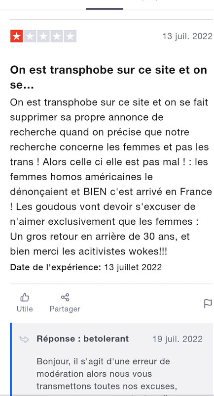 BeTolerant transphobe ? BeTolerant m'accuse de