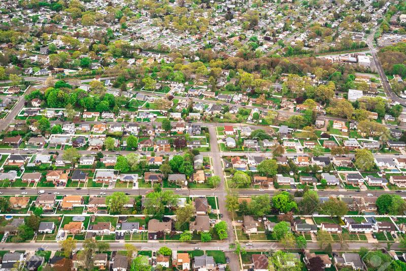 Aerial view of Long Island NY suburban community