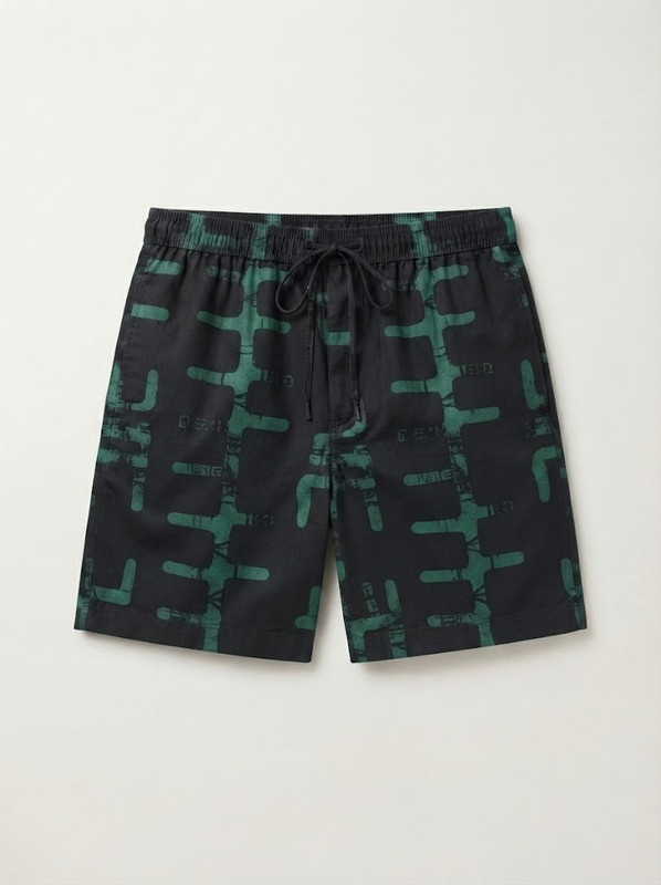 Dark Green Geometric Shorts